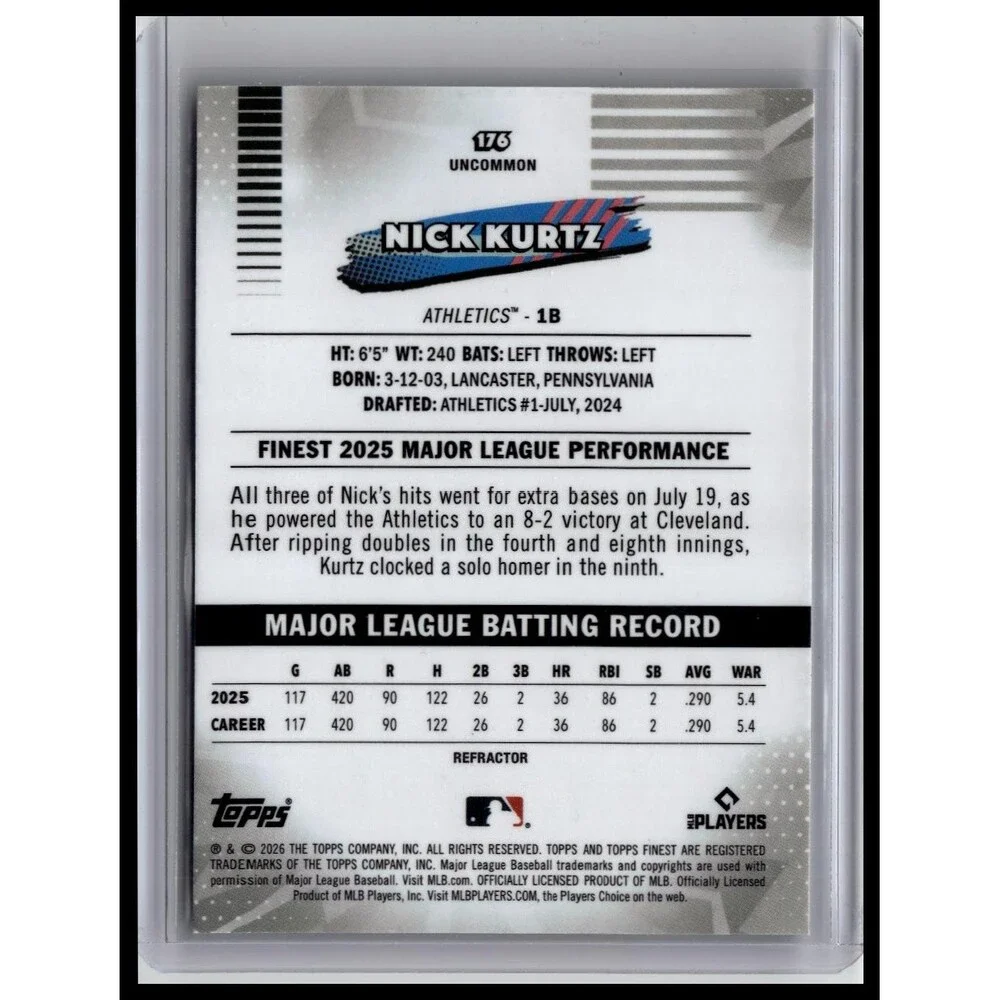2026 Topps Finest Nick Kurtz 176 Athletics Uncommon